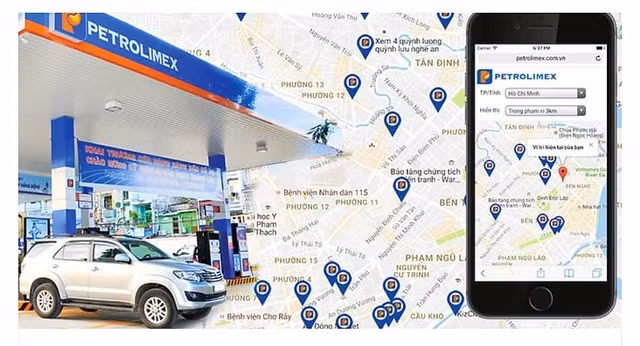 Ứng dụng Bản đồ cửa hàng xăng dầu Petrolimex.