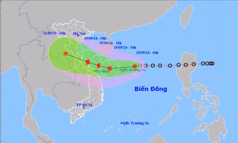 Dự báo hướng và thời gian di chuyển của áp thấp nhiệt đới. Ảnh: Trung tâm Dự báo khí tượng thủy văn quốc gia.