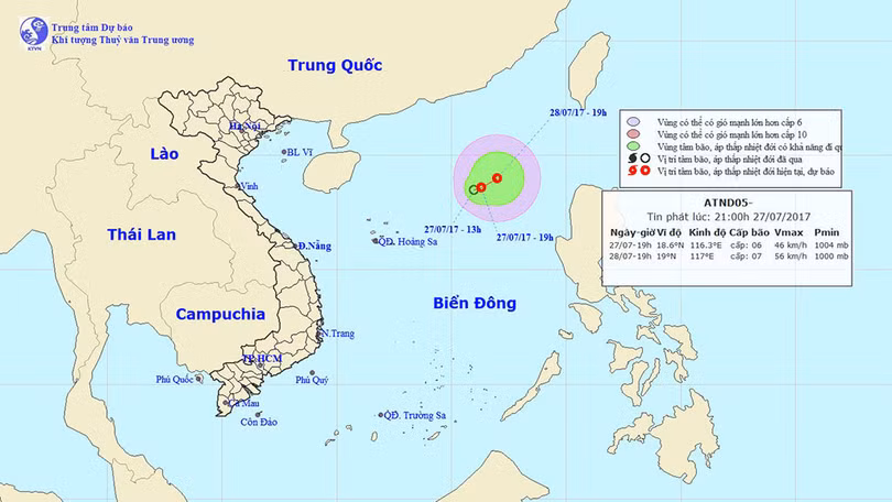 Sơ đồ đường đi áp thấp nhiệt đới - nguồn Trung tâm dự báo khí tượng thủy văn trung ương 