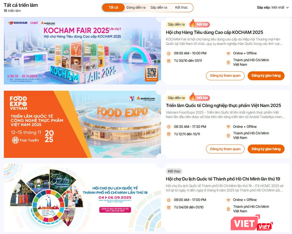 Triển lãm Arobid TradeXpo mang lại cơ hội kết nối với nhà mua hàng quốc tế và nâng cao hình ảnh thương hiệu toàn cầu, hoạt động suốt 365 ngày trên nền tảng Arobid.com.