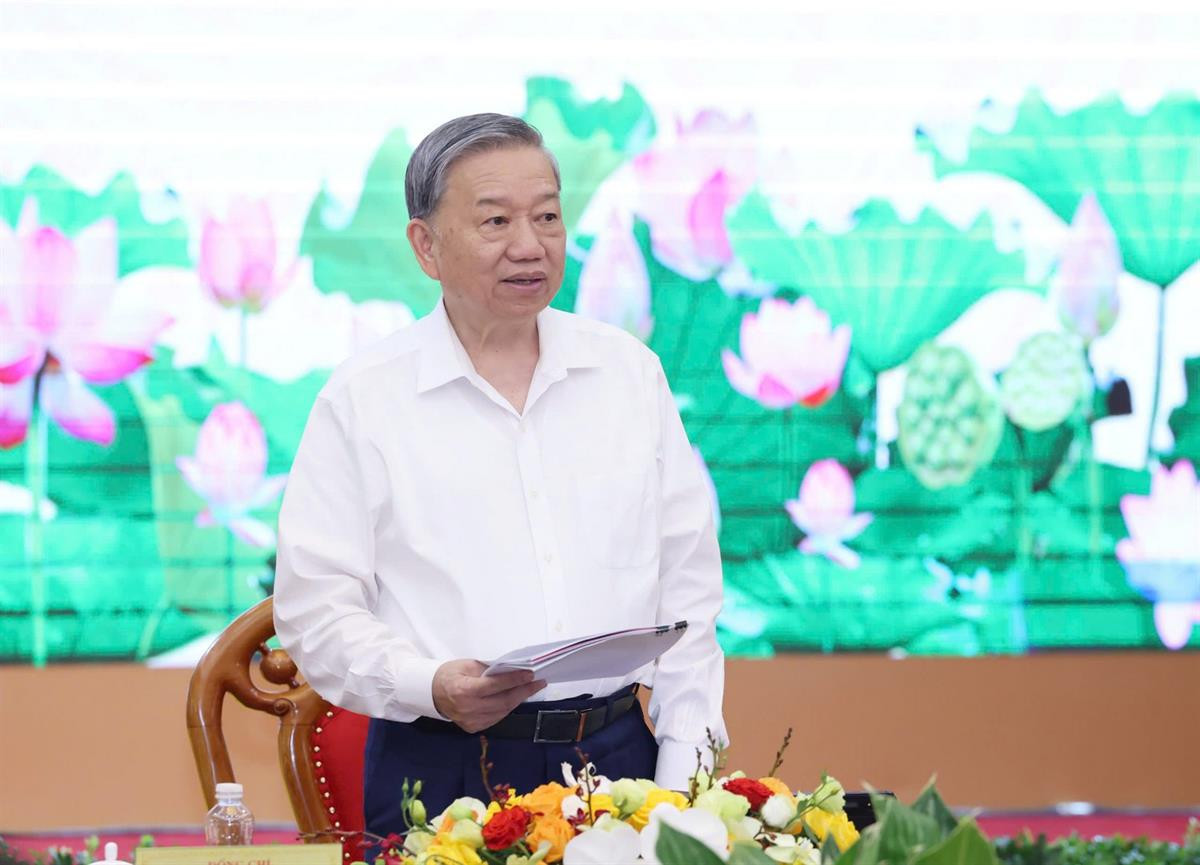 Tổng Bí thư Tô Lâm phát biểu chỉ đạo tại buổi làm việc.