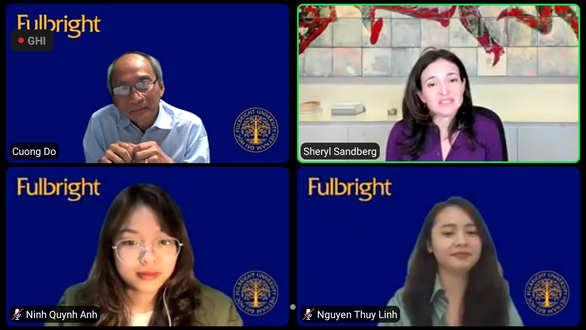 Sheryl Sandberg trong cuộc trò chuyện với sinh viên Việt Nam hôm 5/3/2021.