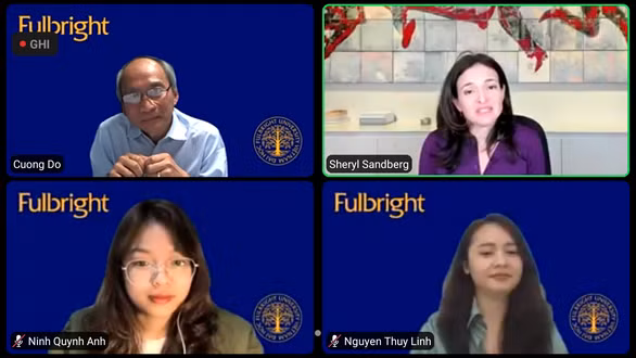 Sheryl Sandberg trong cuộc trò chuyện với sinh viên Việt Nam hôm 5/3/2021. Sheryl Sandberg trong cuộc trò chuyện với sinh viên Việt Nam hôm 5/3/2021.