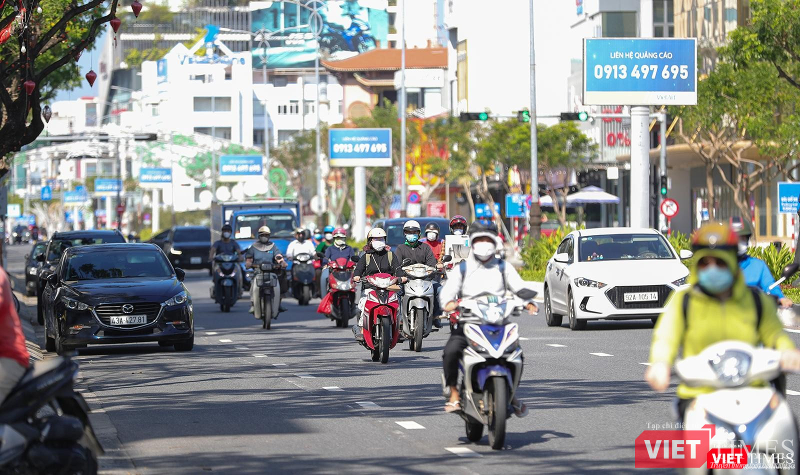 Đường Nguyễn Văn Linh trong sáng đầu tiên áp dụng Chỉ thị 08/CT-UBND của Chủ tịch UBND TP Đà Nẵng