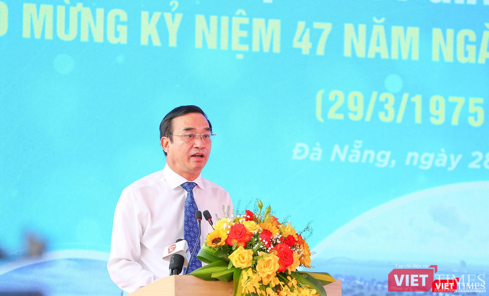 Ông Lê Trung Chinh - Chủ tịch UBND TP Đà Nẵng - phát biểu tại lễ khánh thành dự án cải tạo cụm nút giao thông phía Tây cầu Trần Thị Lý