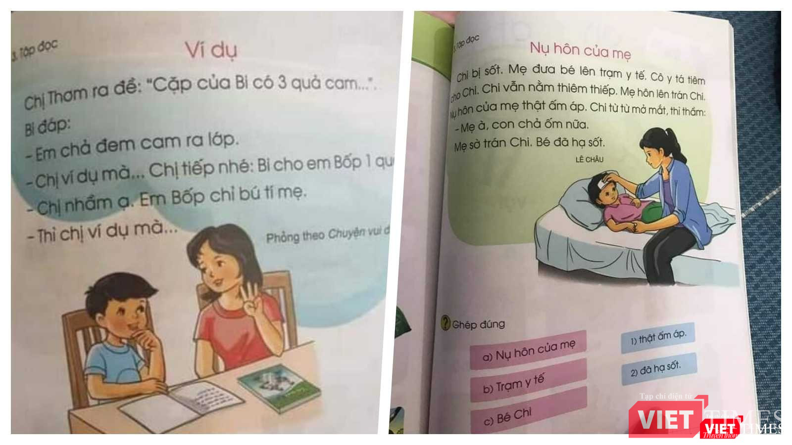 Nhiều bài giảng trong SGK Tiếng Việt 1 bộ Cánh Diều bị đánh giá là thiếu tính giáo dục (Ảnh: Hoà Bình ghép)
