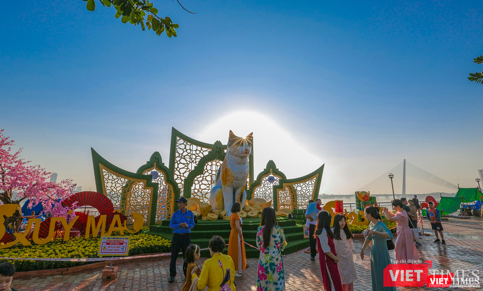 Linh vật mèo trên đường hoa xuân Bạch Đằng