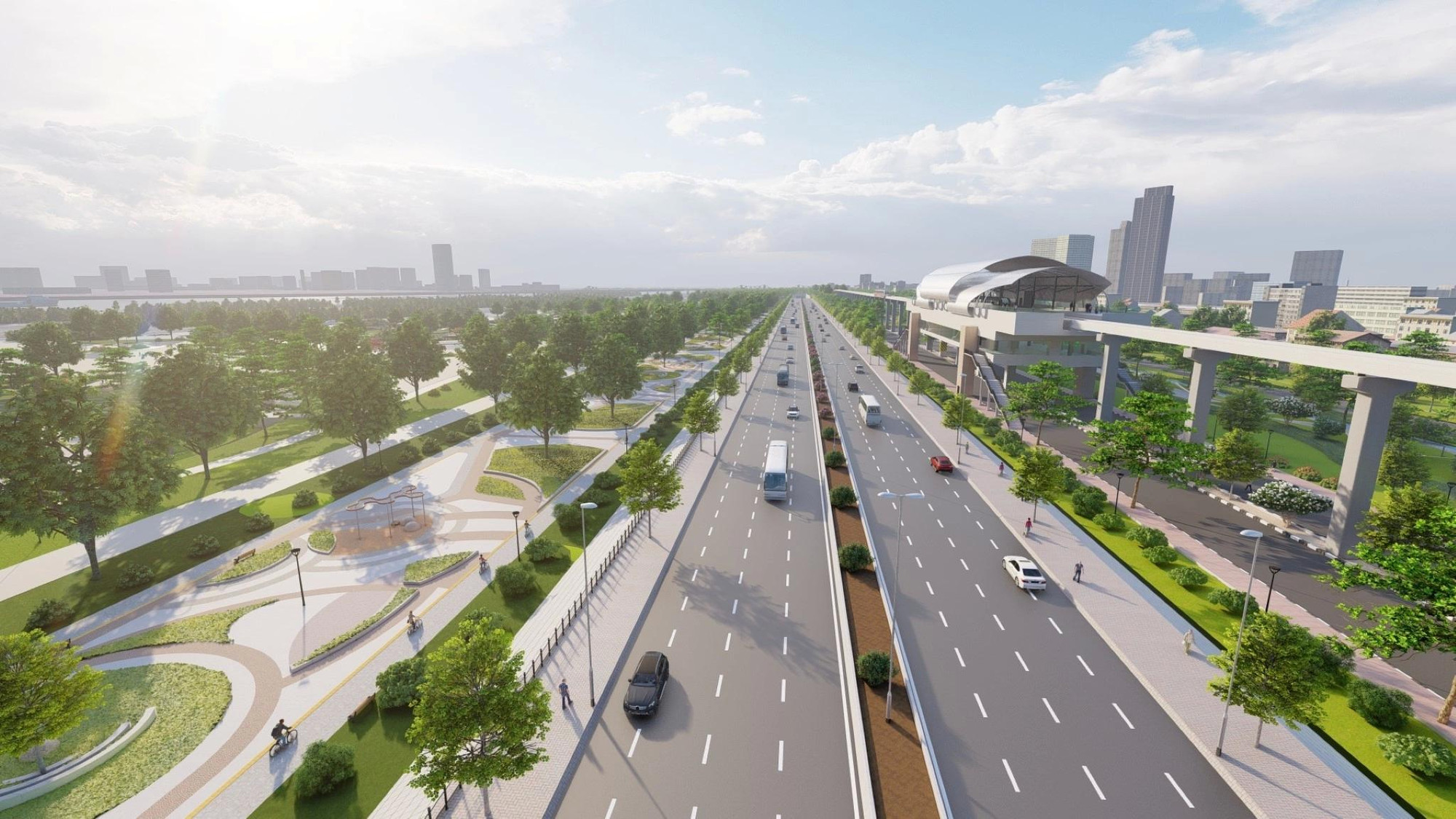 Phối cảnh dự án Trục đại lộ cảnh quan sông Hồng.