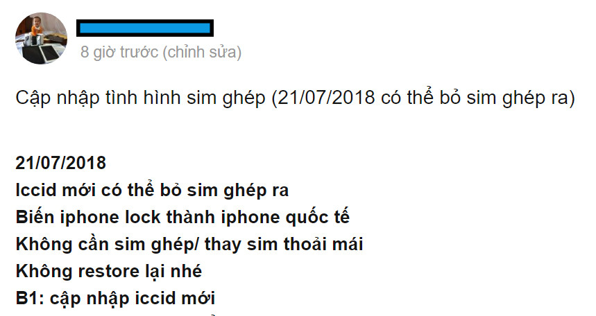 Một người dùng FB thông báo về mã ICCID "thần thánh" mới