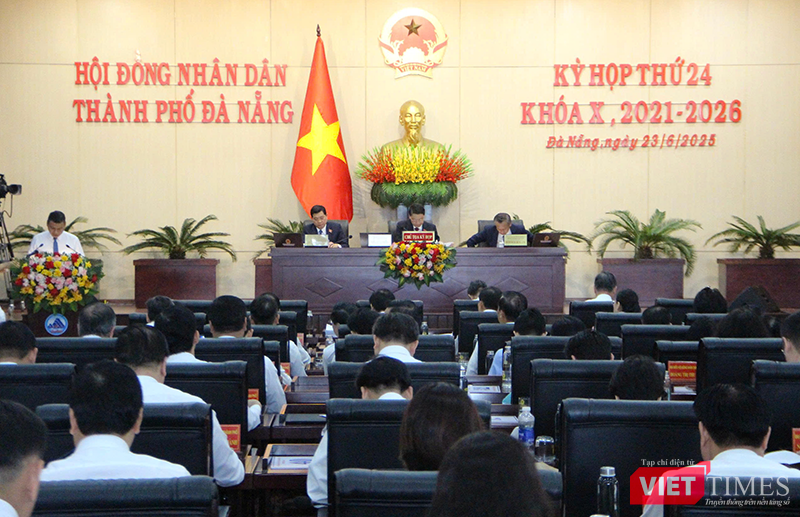 Quang cảnh kỳ họp thứ 24, HĐND TP Đà Nẵng khóa X, nhiệm kỳ 2021–2026, diễn ra ngày 23/6.