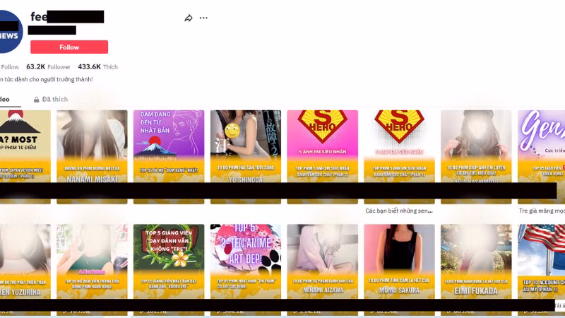 Tài khoản này đăng tải hàng loạt các diễn viên phim người lớn với mã số các bộ phim mà họ đã đóng