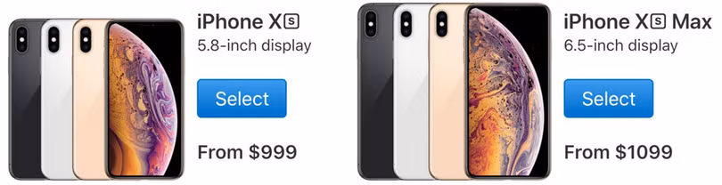 Hình ảnh iPhone XS và XS Max trên website chính thức của Apple cũng không cho thấy phần tai thỏ
