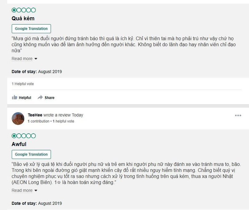 Phần nhận xét trên Trip Advisor Phần nhận xét trên Trip Advisor