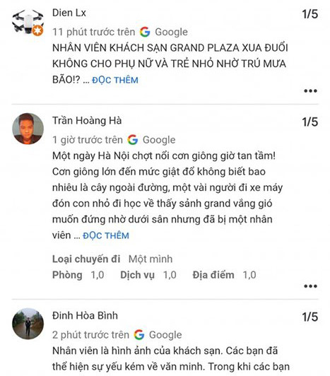 Phần nhận xét đánh giá khách sạn Grand Plaza Hà Nội trên Google Maps Phần nhận xét đánh giá khách sạn Grand Plaza Hà Nội trên Google Maps