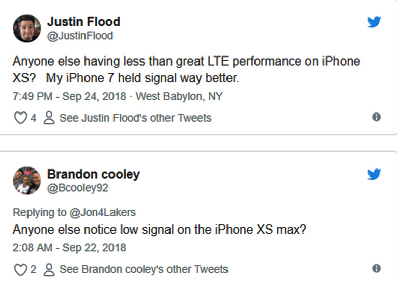 Người dùng than phiền trên Twitter về tình trạng bắt sóng kém của iPhone Xs và Xs Max (ảnh: PA)