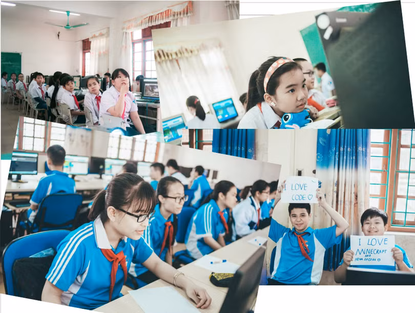 Học sinh trường Mạo Khê II, Quảng Ninh trong giờ Tin học (ảnh: Trường THCS Mạo Khê)