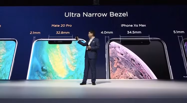 Mate 20 Pro có mấu đen nhỏ hơn iPhone Xs (ảnh: Business Insider)
