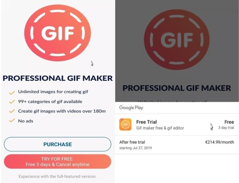 Ứng dụng này bắt người dùng phải trả 214,99 euro/tháng sau thoài gian dùng thử Ứng dụng này bắt người dùng phải trả 214,99 euro/tháng sau thoài gian dùng thử