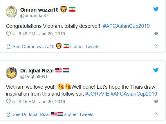 Chúc mừng Việt Nam, các bạn xứng đáng với chiến thắng này Hy vọng Thái Lan cũng sẽ lấy cảm hứng từ thành công của Việt Nam để nối gót vào vòng 1/8 Chúc mừng Việt Nam, các bạn xứng đáng với chiến thắng này Hy vọng Thái Lan cũng sẽ lấy cảm hứng từ thành công của Việt Nam để nối gót vào vòng 1/8