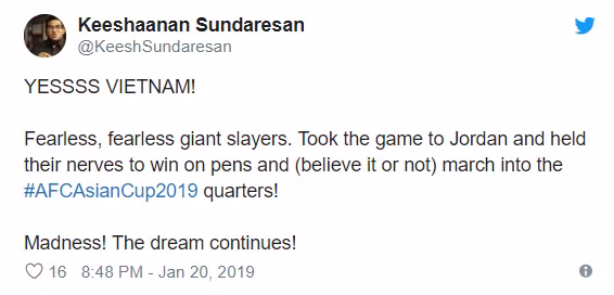 Tuyệt vời Việt Nam, các bạn đã không hề sợ hãi những người khổng lồ. Giấc mơ lại tiếp tục!