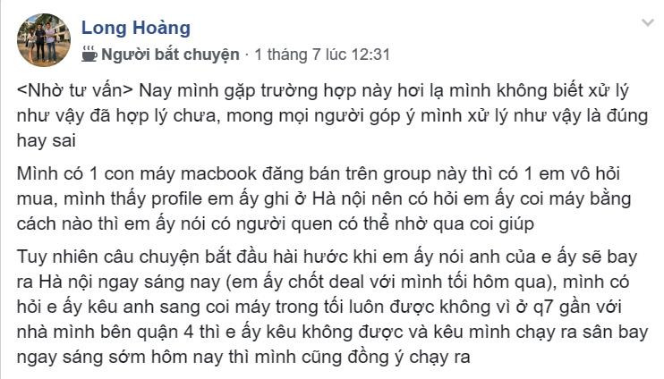 Anh Hoàng Long chia sẻ câu chuyện của mình trên Facebook