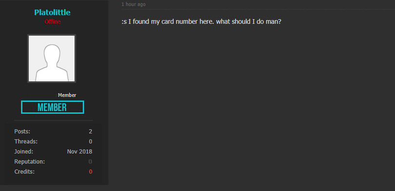 Một người dùng nói rằng đã nhìn thấy số thẻ tín dụng của mình trong danh sách này Một người dùng nói rằng đã nhìn thấy số thẻ tín dụng của mình trong danh sách này