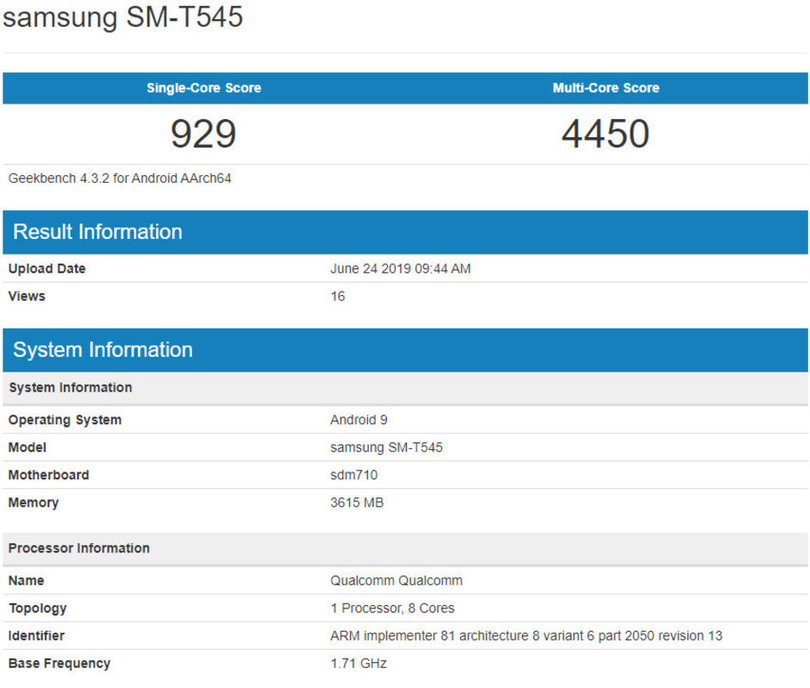 Thông số máy tính bảng SM-T545 trên Geekbench Thông số máy tính bảng SM-T545 trên Geekbench