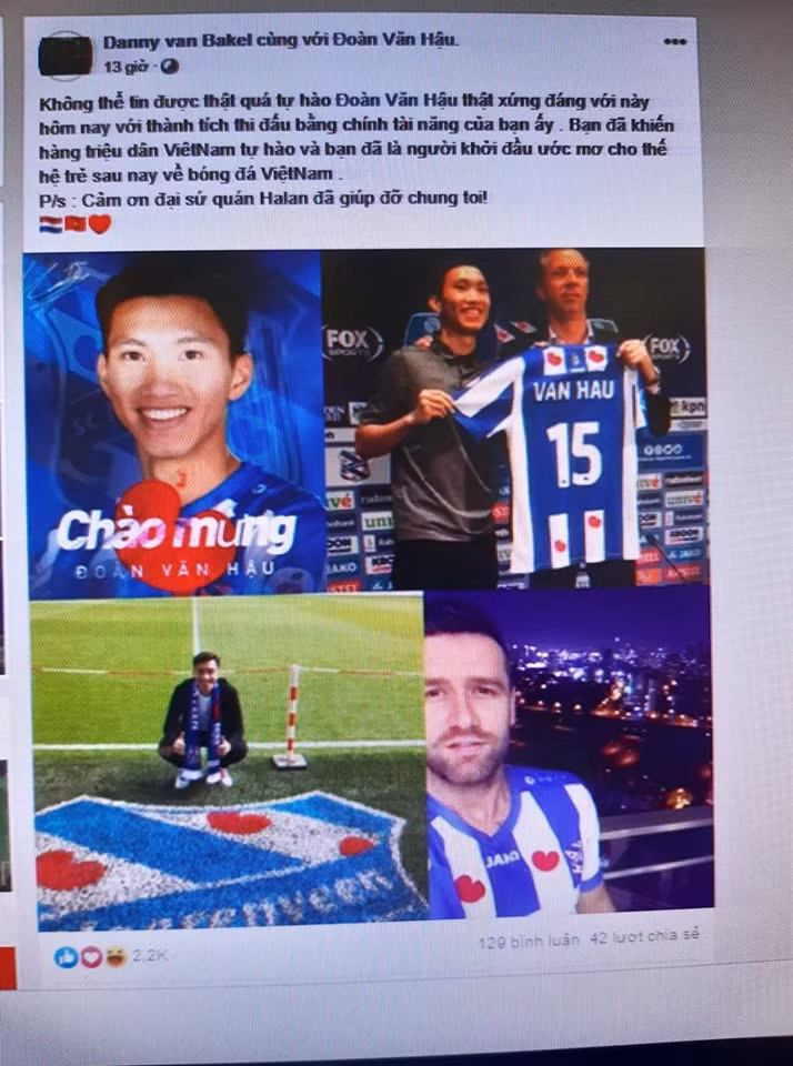 “Đoàn Văn Bale” và con đường đến với Hà Lan ảnh 1 Câu chuyện nhà môi giới Danny van Bakel cũng đã mở ra hướng đi mới cho con đường xuất ngoại cầu thủ cho bóng đá Việt. FB cá nhân.