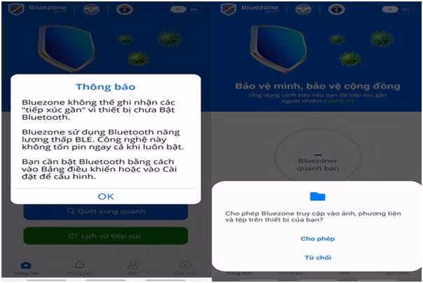 Để sử dụng được phần mềm người dùng phải bật Bluezone trên điện thoại Để sử dụng được phần mềm người dùng phải bật Bluezone trên điện thoại