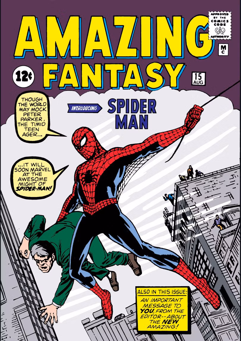 Trang bìa cuốn Spider-Man đầu tiên. Ảnh: NY Times Trang bìa cuốn Spider-Man đầu tiên. Ảnh: NY Times
