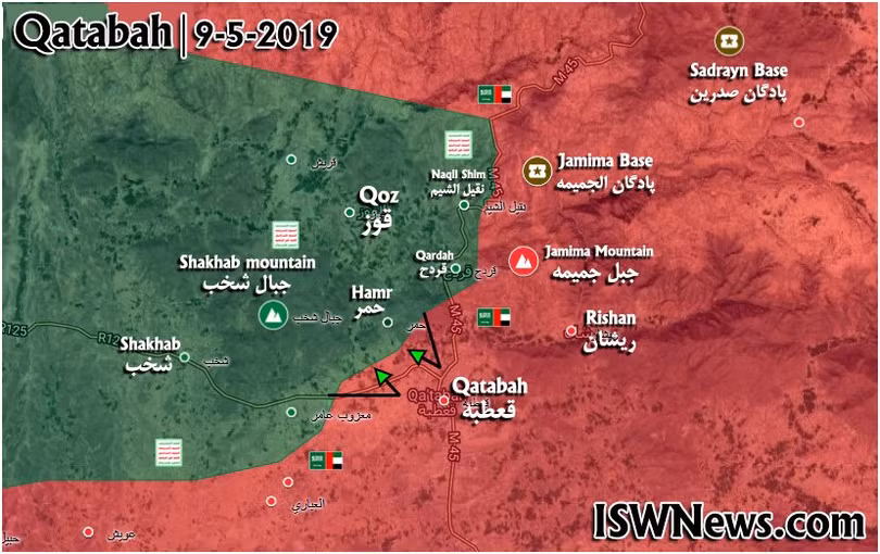 Bản đồ cuộc tấn công của lực lượng Houthi vào quận Qatabah. ngày 09.05.2019 theo South Front Bản đồ cuộc tấn công của lực lượng Houthi vào quận Qatabah. ngày 09.05.2019 theo South Front