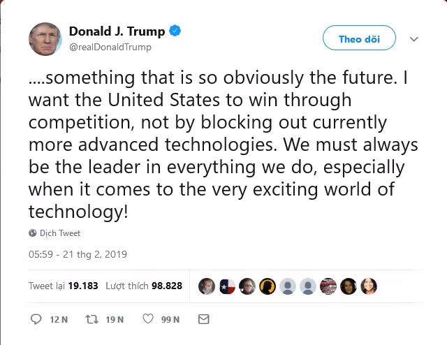 Đoạn Tweet của ông Trump ngày 22.2. Ảnh chụp màn hình Đoạn Tweet của ông Trump ngày 22.2. Ảnh chụp màn hình