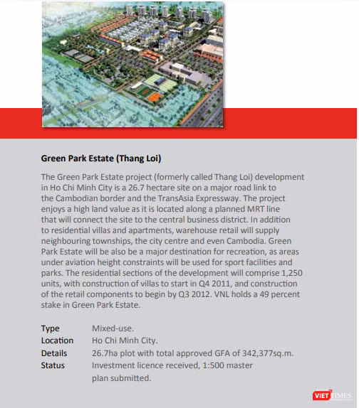 Giới thiệu về dự án Green Park Estate của VinaLand năm 2010 (Nguồn: Báo cáo thường niên - VNL 2010) Giới thiệu về dự án Green Park Estate của VinaLand năm 2010 (Nguồn: Báo cáo thường niên - VNL 2010)