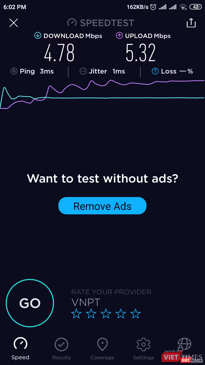 Tốc độ điểm kết nối Wi-Fi công cộng tại khu vực hồ Hoàn Kiếm. Tốc độ điểm kết nối Wi-Fi công cộng tại khu vực hồ Hoàn Kiếm.
