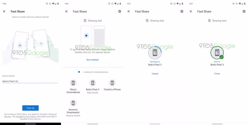 Quá trình ghép đôi trên Fast Share. Ảnh: 9to5Google