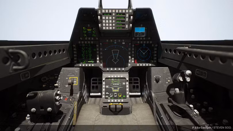 Buồng lái chiếc tiêm kích tàng hình F-22 Raptor. Buồng lái chiếc tiêm kích tàng hình F-22 Raptor.