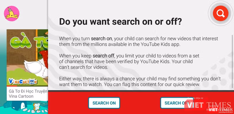 Tính năng ẩn thanh tìm kiếm sẽ giới hạn video trẻ có thể tương tác trong các nội dung YouTube Kids đề xuất