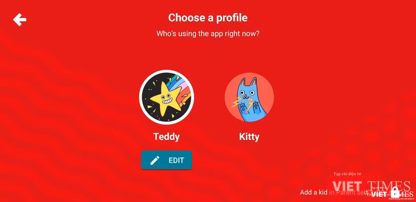 YouTube Kids hỗ trợ tối đa 8 tài khoản trẻ em và cho phép chuyển đổi linh hoạt giữa các tài khoản này