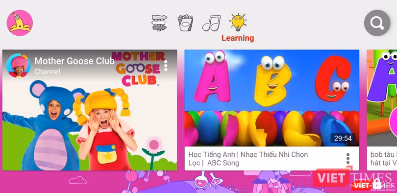 Mục Học tập trên YouTube Kids