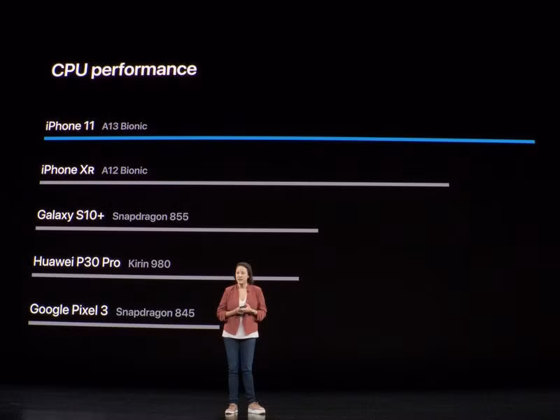 Apple trình làng bộ vi xử lý A13 Bionic trong sự kiện ra mắt iPhone 11 vào tháng 9 năm 2019 (Ảnh: Businiess Insider) Apple trình làng bộ vi xử lý A13 Bionic trong sự kiện ra mắt iPhone 11 vào tháng 9 năm 2019 (Ảnh: Businiess Insider)