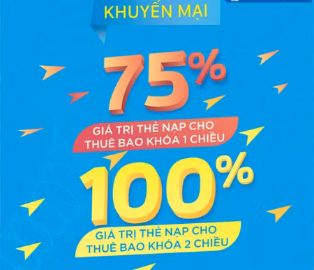 VinaPhone tặng 75% và 100% thẻ nạp cho thuê bao bị khóa 1 chiều và 2 chiều