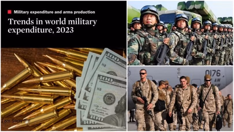 Chi tiêu cho quân sự của cả thế giới năm 2023 lên tới 2.400 tỉ USD (Ảnh: SIPRI)