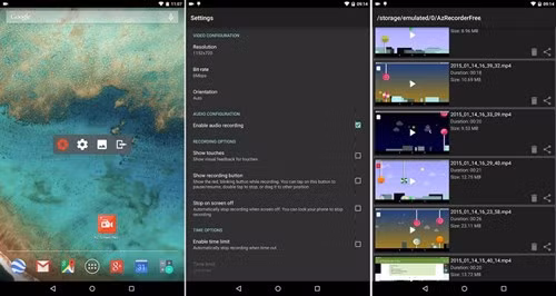 Giao diện của một ứng dụng quay phim màn hình trên Android 5.0. Giao diện của một ứng dụng quay phim màn hình trên Android 5.0.
