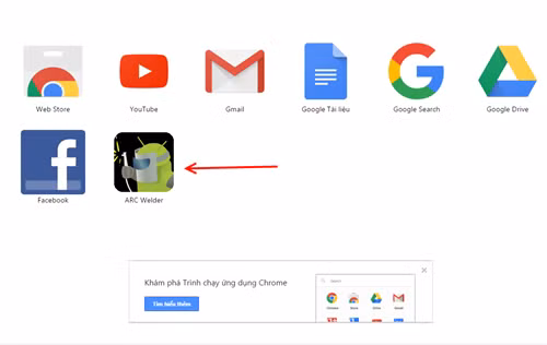 ARC Welder trong giao diện ứng dụng Apps của trình duyệt Chrome. ARC Welder trong giao diện ứng dụng Apps của trình duyệt Chrome.