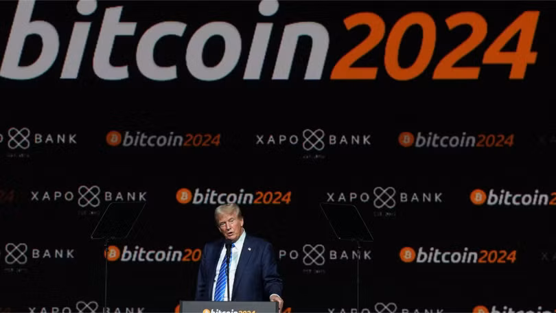 Ông Donald Trump phát biểu tại sự kiện Bitcoin 2024. Ảnh: Reuters.