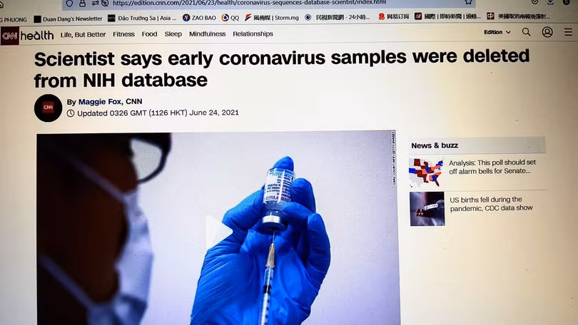 Trang CNN đưa tin về vụ việc phía Trung Quốc yêu cầu NIH xóa bỏ dữ liệu giải trình tự gene thời kì đầu (Ảnh chụp màn hình).
