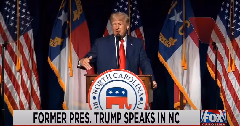 Ông Donald Trump lần đầu quay trở lại vũ đài chính trị sau mấy tháng im tiếng bằng việc phát biểu tại Đại hội Đảng Cộng hòa bang Bắc Carolina (Ảnh: Getty).