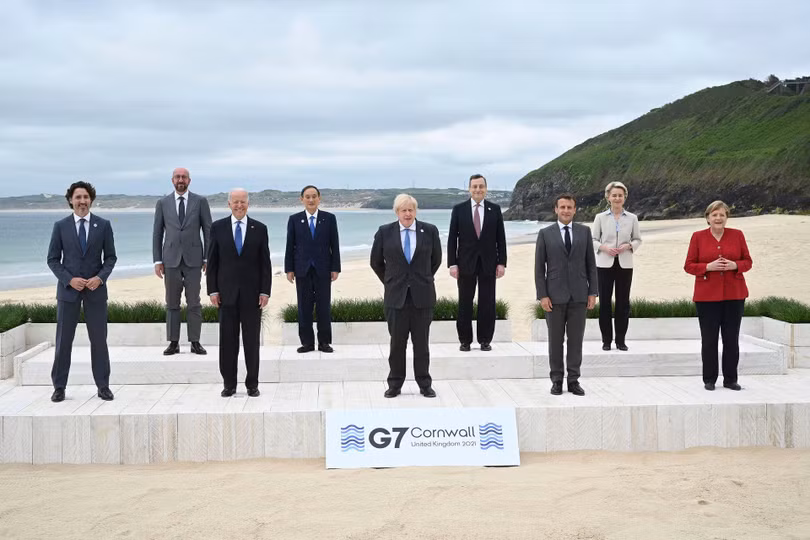 Các nhà lãnh đạo Nhóm G7 và EU gặp gỡ lần đầu tiên sau đại dịch ở Cornwall (Ảnh: AP). Các nhà lãnh đạo Nhóm G7 và EU gặp gỡ lần đầu tiên sau đại dịch ở Cornwall (Ảnh: AP).