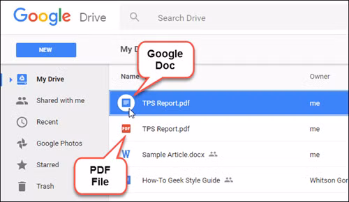 2 phiên bản cùng tên nhưng khác định dạng được lưu trữ trong Google Drive.