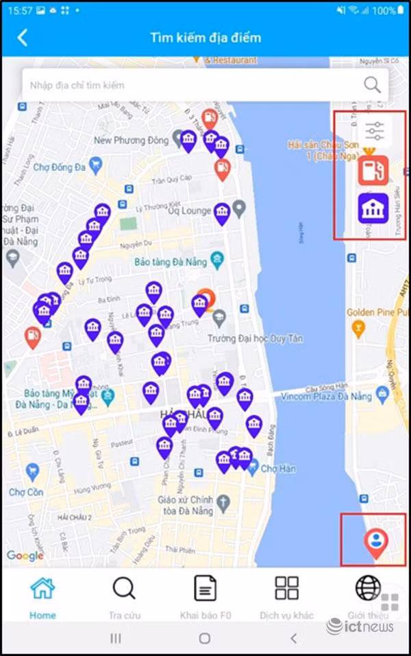 Tìm kiếm địa điểm là 1 tính năng mới trên ứng dụng “Danang Smart City”.